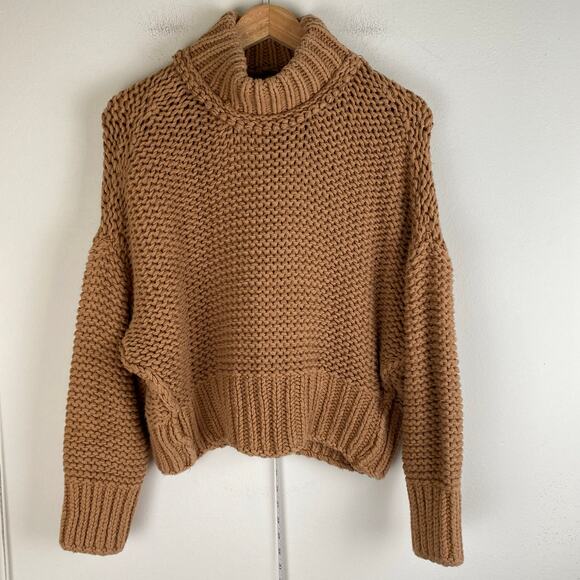Free People My Only Sunshine Sweater Size M Camel Tan Oversize Chunky Mock Boho - Picture 8 of 14